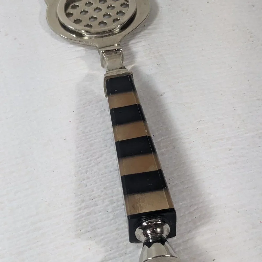 Cocktail strainer Bar Tool Plastic Lucite Handle Brown Black Stripe MCM Modern‎